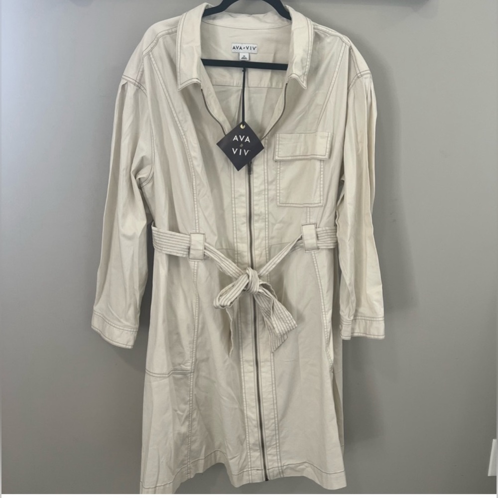 Ava & Viv Cream Zip Up Tie Waist Dress Size 2X New With Tags